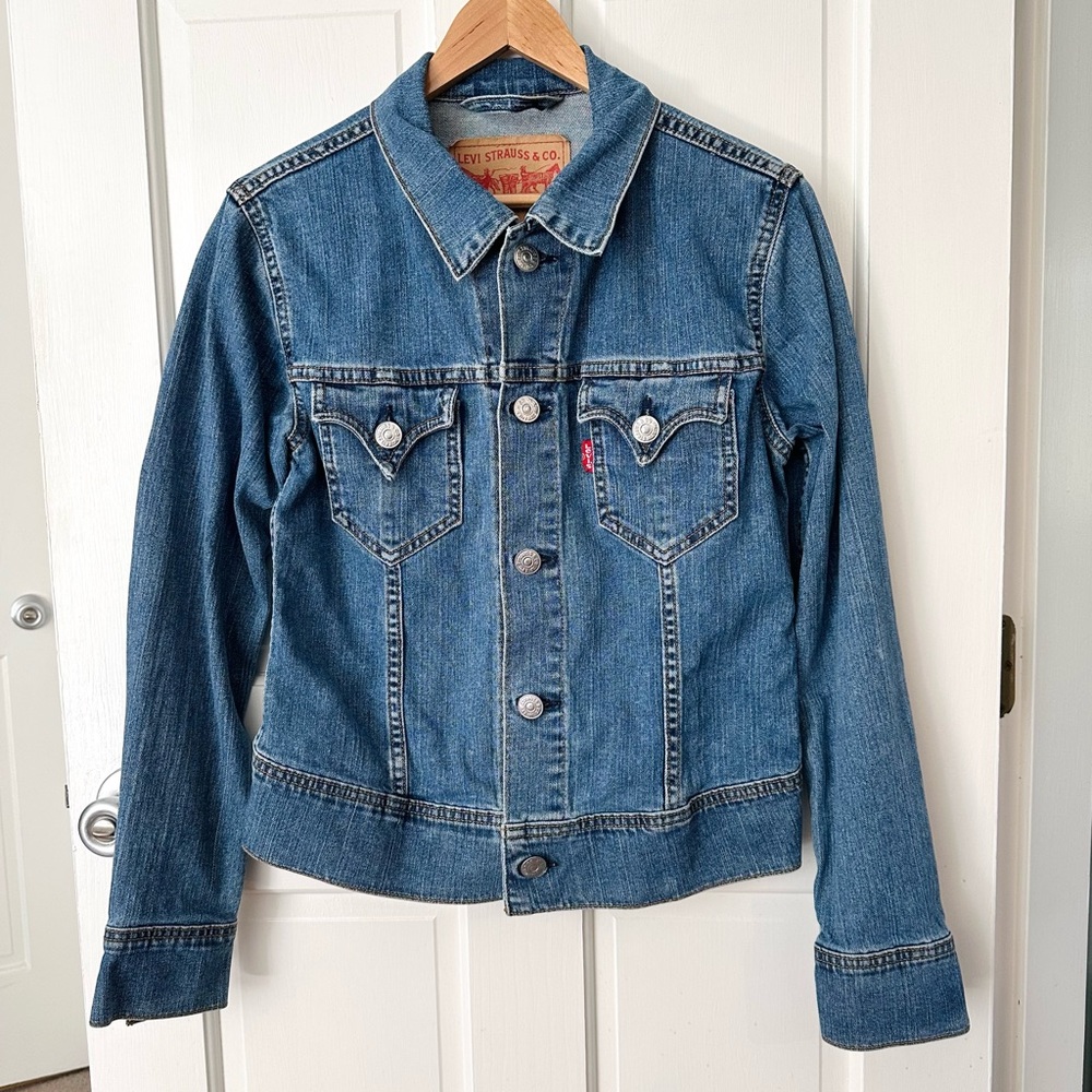 Levi's Western Trucker Blue Denim Jean Jacket Cropped Juniors Size L (M)